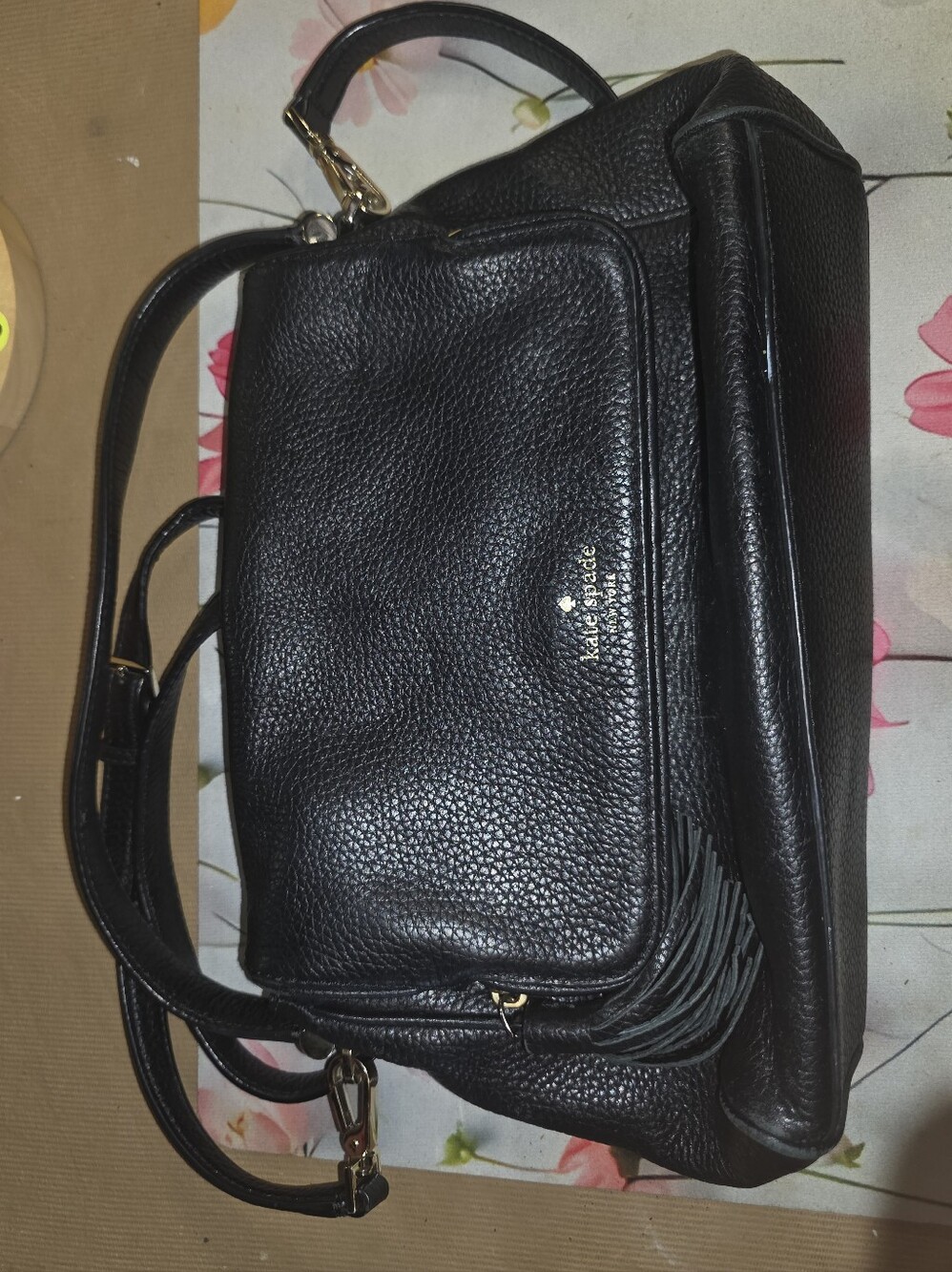 Kate Spade Black Pebbled Leather Satchel with Tassel